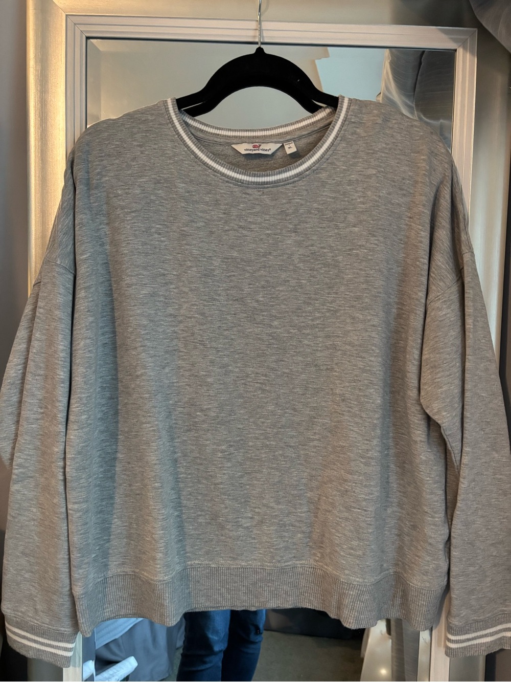 Vineyard Vines Gray Crewneck Sweatshirt Heathered Gray & White Ring Neck XL